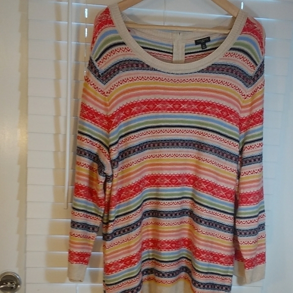 Talbots Wool Blend Multicolor Fair Isle Stripe Stretch Sweater Back Zip Size 2X - Picture 2 of 7